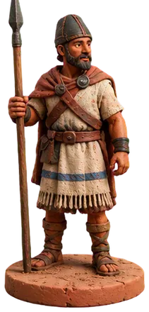 Figur Spearman bertopi kulit dengan tombak panjang